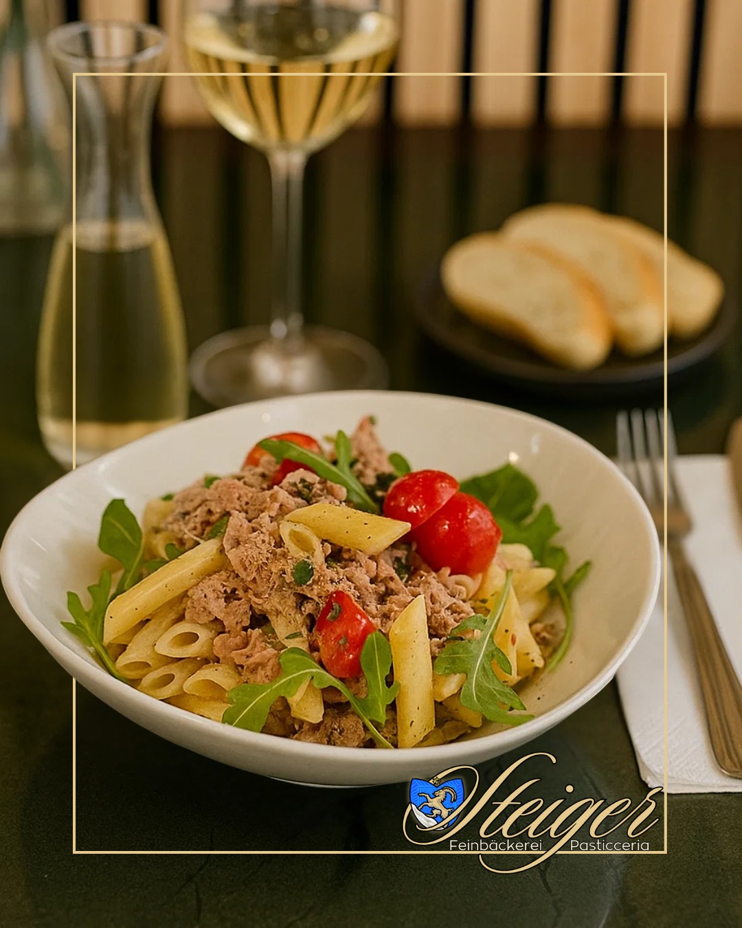 Pasta, wie sie sein soll.🍝✨
Feiner Thunfisch, süsse Kirschtomaten, frischer Rucola und perfekt gegarte Penne.. einfach, ehrlich, richtig lecker.
⠀
Für alle, die auch in der Mittagspause gut essen wollen.🥄
Dies ist nur ein Beispiel aus unserem Menu aus den letzten Wochen. 
Komm vorbei und lass dich von unserer Küche überraschen! 
Immer frisch, von Hand gemacht und viel Abwechslung.

#FeinbäckereiPasticceriaSteiger #ThunfischPasta #Mittagspause #GutesEssen #FrischeZutaten #HausgemachtMitLiebe #BaselFoodies #MittagGenuss #Erlenmattquartier